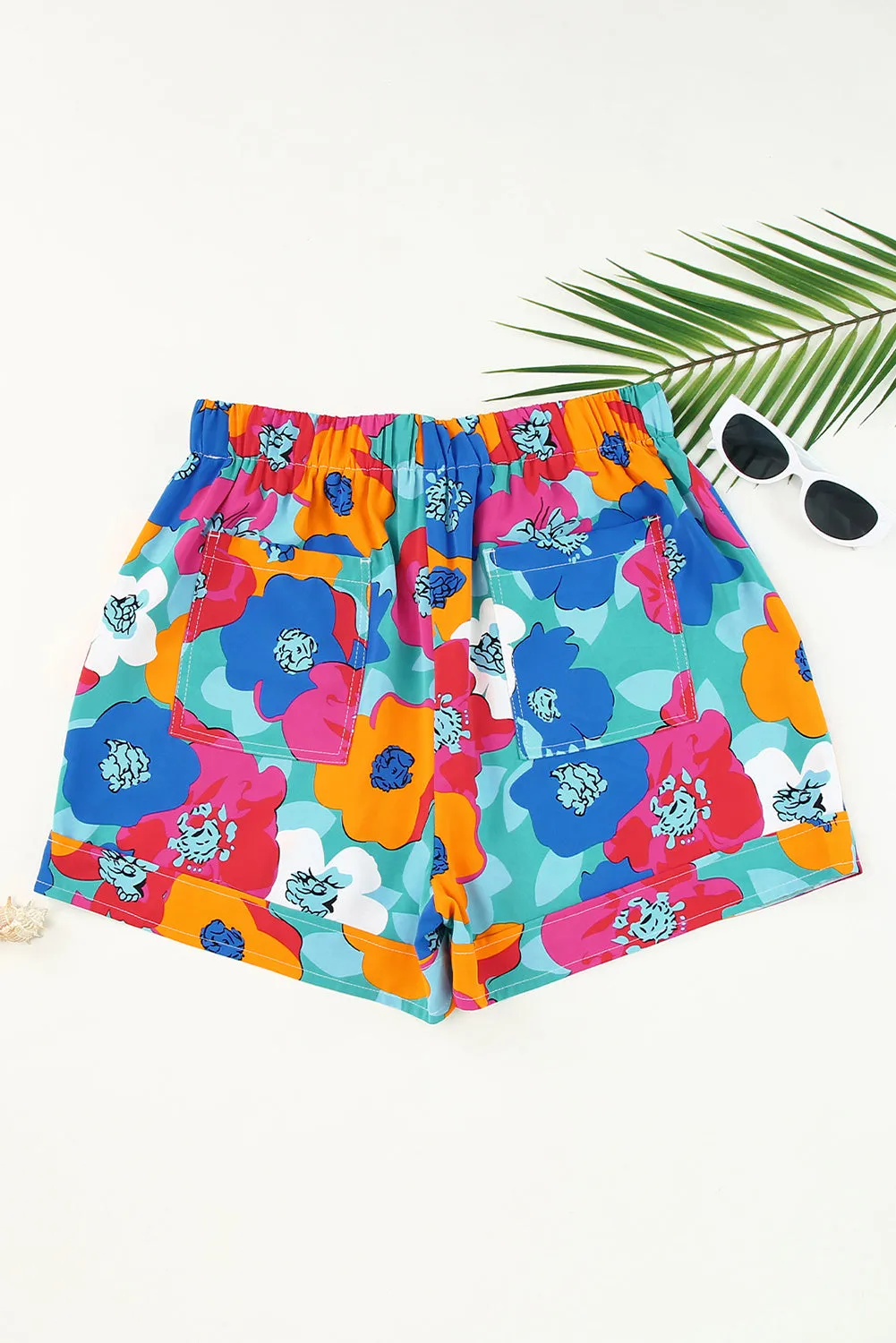 Women' s Floral Print Drawstring Elastic Waist Casual Shorts