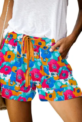 Women' s Floral Print Drawstring Elastic Waist Casual Shorts
