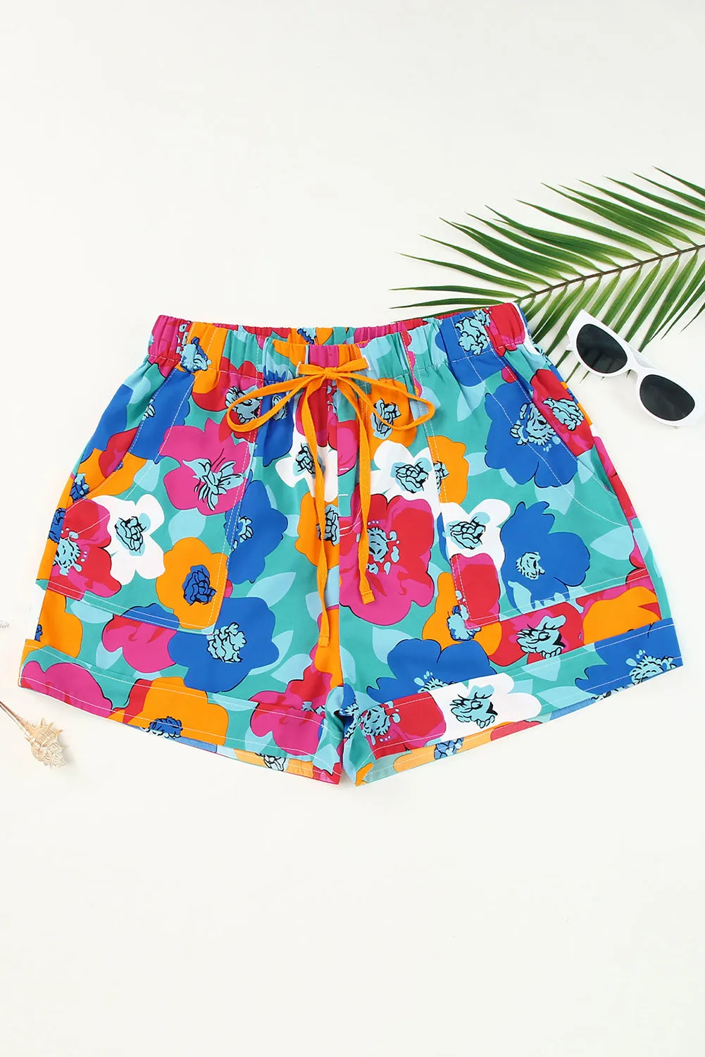 Women' s Floral Print Drawstring Elastic Waist Casual Shorts