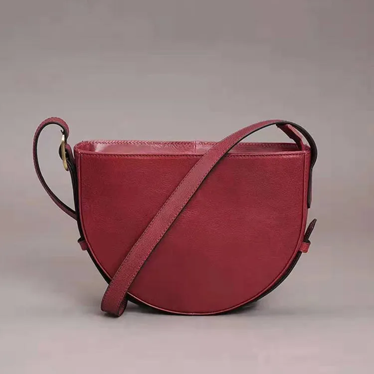 Womens Genuine Leather Half Round Cross Shoulder Bag Side Bags Purse For Women