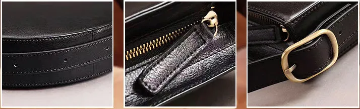 Womens Genuine Leather Half Round Cross Shoulder Bag Side Bags Purse For Women