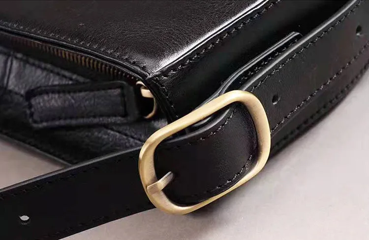 Womens Genuine Leather Half Round Cross Shoulder Bag Side Bags Purse For Women