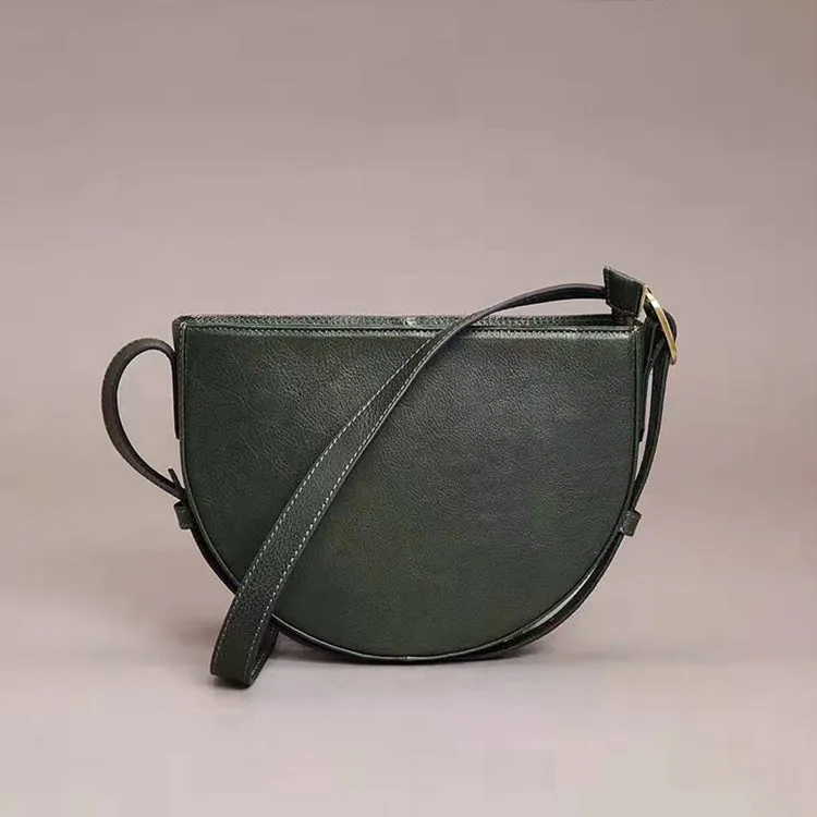 Womens Genuine Leather Half Round Cross Shoulder Bag Side Bags Purse For Women