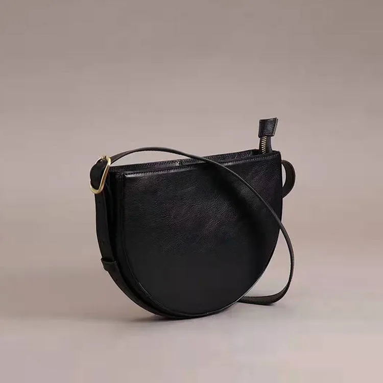 Womens Genuine Leather Half Round Cross Shoulder Bag Side Bags Purse For Women