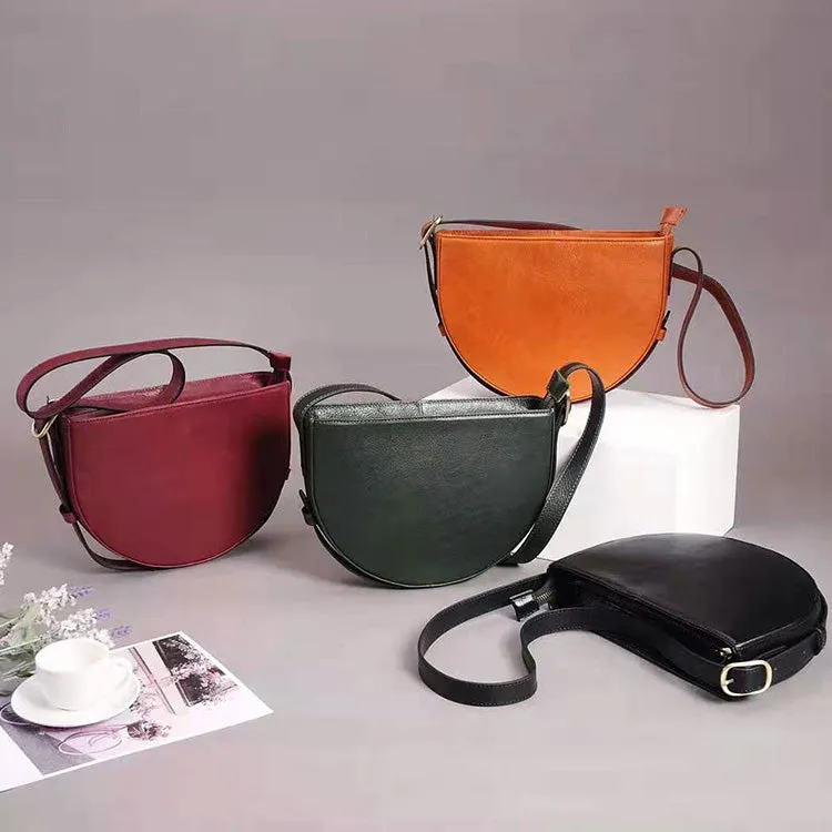 Womens Genuine Leather Half Round Cross Shoulder Bag Side Bags Purse For Women