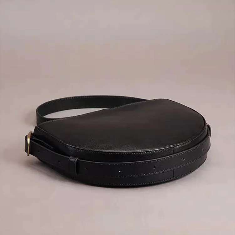 Womens Genuine Leather Half Round Cross Shoulder Bag Side Bags Purse For Women