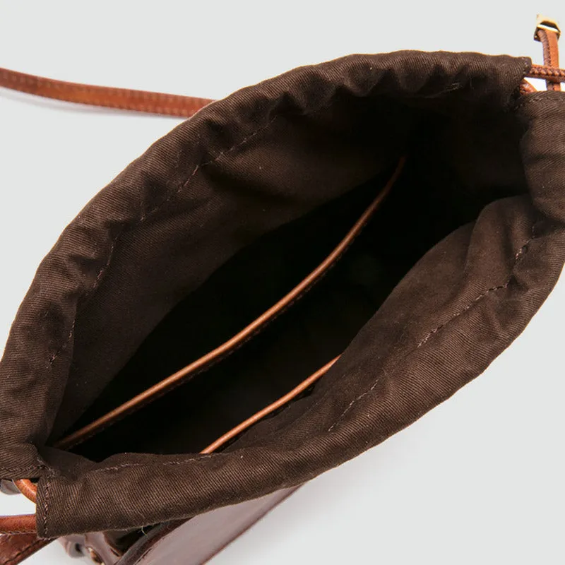 Womens Round Tan Leather Crossbody Bag Circle Bag Purse Shoulder Bag