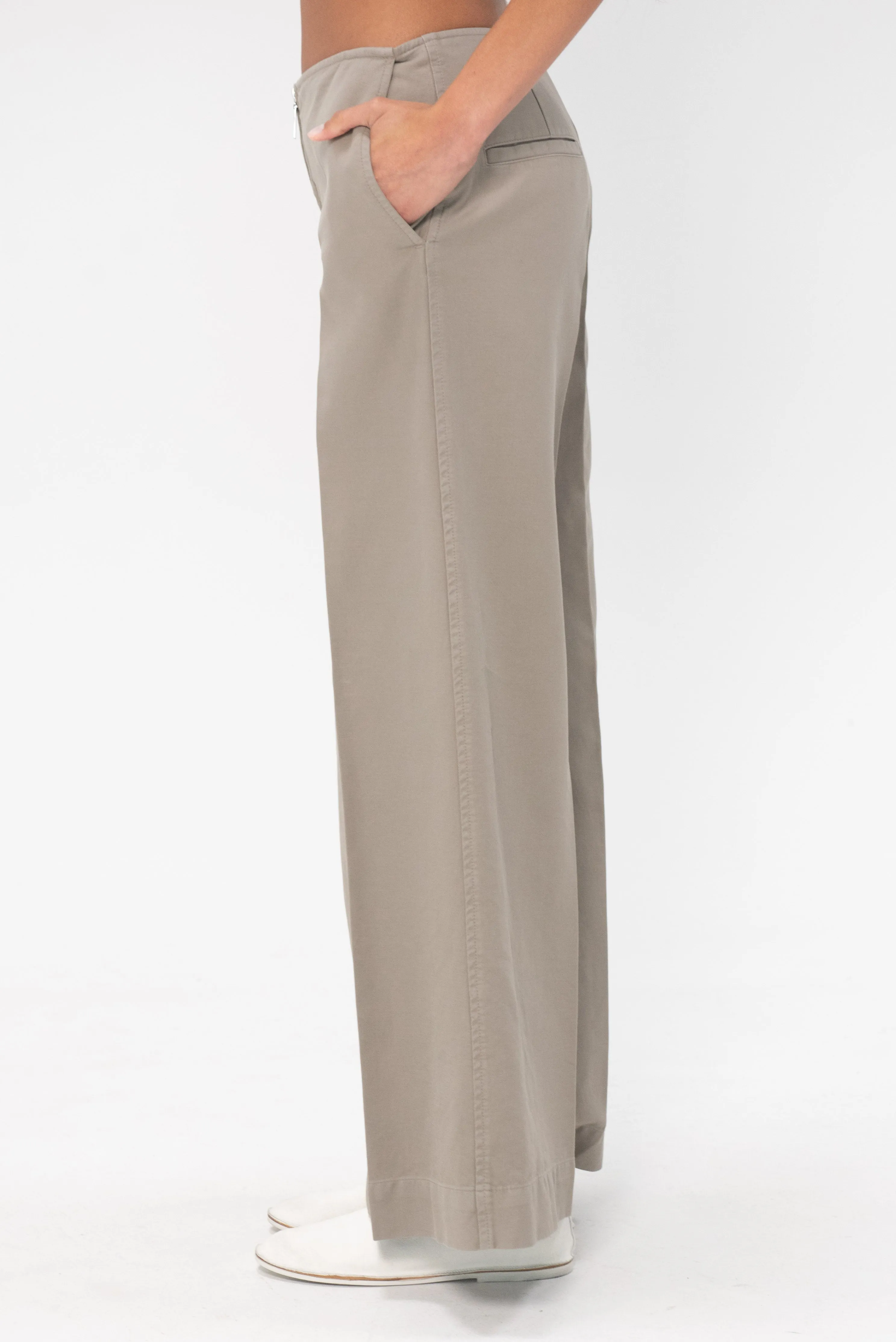 Zip-Front Wide Trousers, Dove