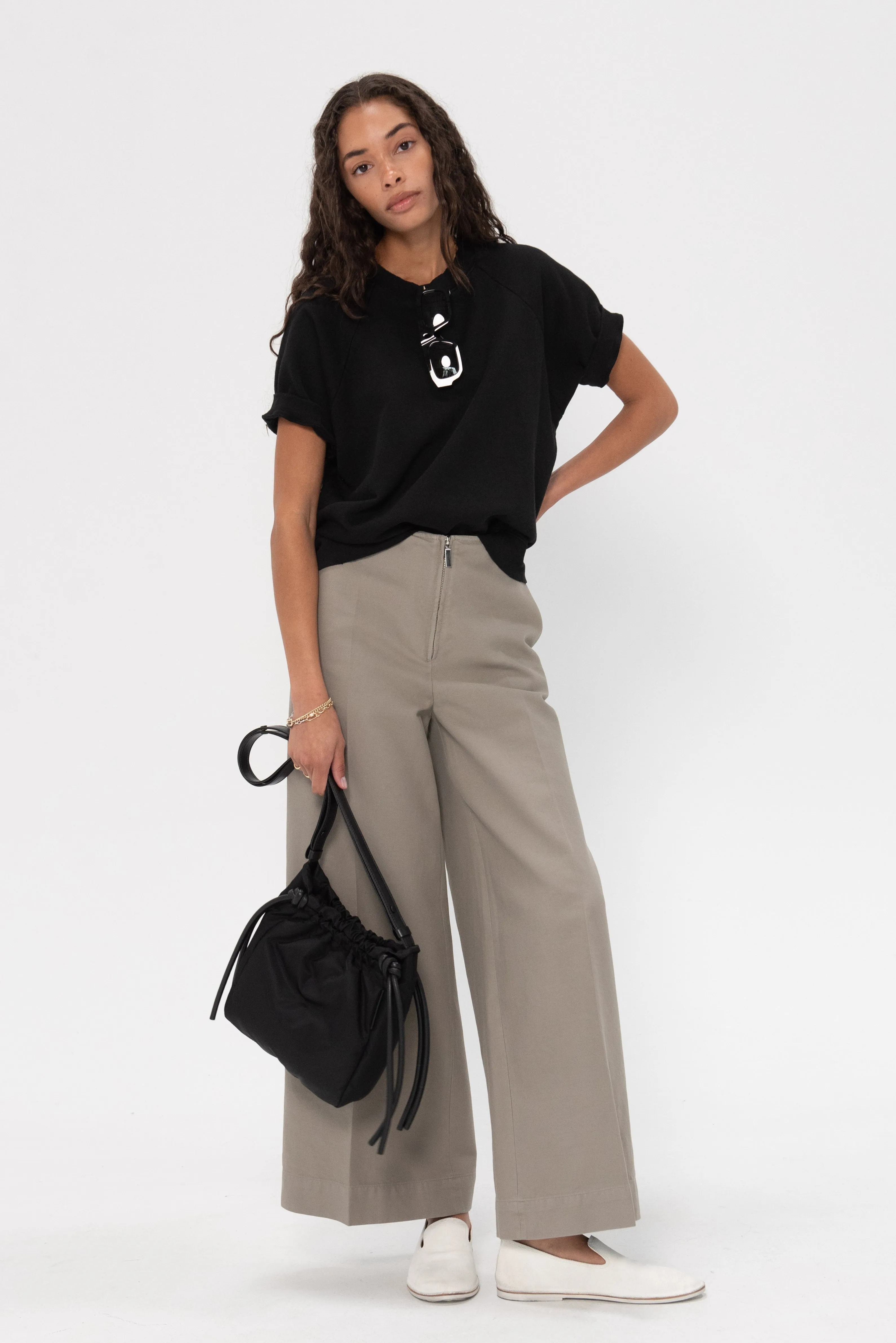 Zip-Front Wide Trousers, Dove